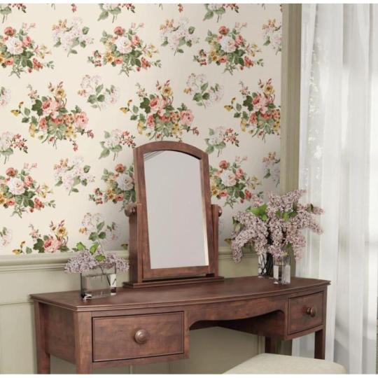 ruzovy vzor kvetinovy farebna tapeta romanticky vintage ruzovy zeleny zlty slivka kvet rastlinny vzor hrad vidiecky dom vila.jpg